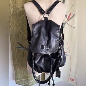 The Frye Company Black Leather Drawstring Backpack Purse/Bag